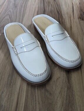 Weejuns White Leather Slip-On Mule Loafers